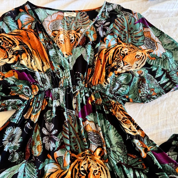 Cost Plus World Market Orange and Green Tiger Flutter Sleeve V-Neck Dress - Picture 8 of 9